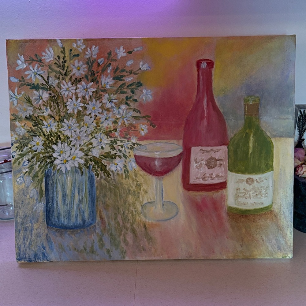 Floral and Wine Art Canvas
